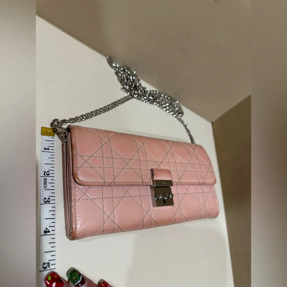 Dior Light Pink Lambskin Cannage Wallet on Chain